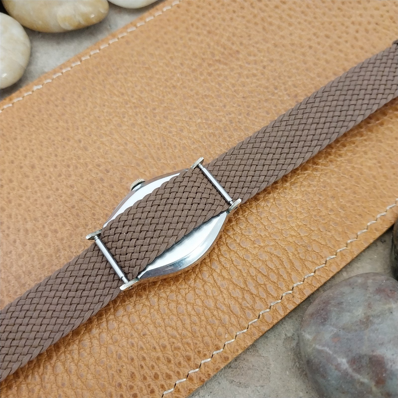 Vintage 16mm Brown Braided Perlon Unused 1960s Classic Single Pass Watch Band