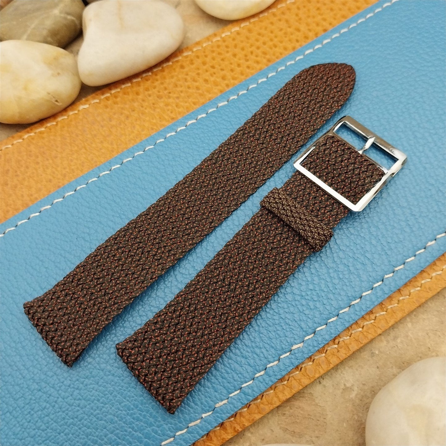 Vintage 19mm Perlon 2pc Black & Red Melange Unused 1960s Classic NOS Watch Band