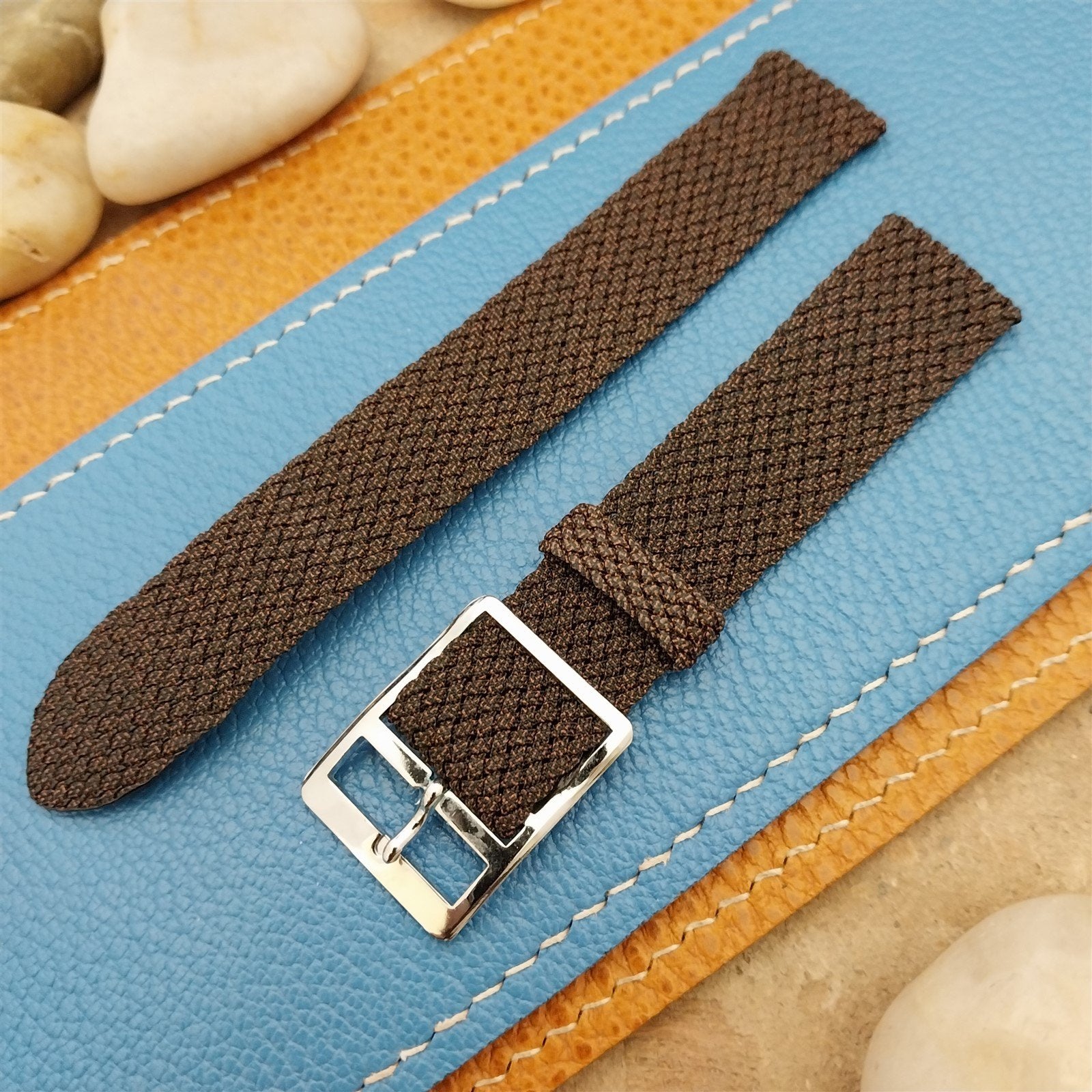 1960s Vintage Braided Perlon 2-piece Brown Melange 16mm Unused Field Watch Band