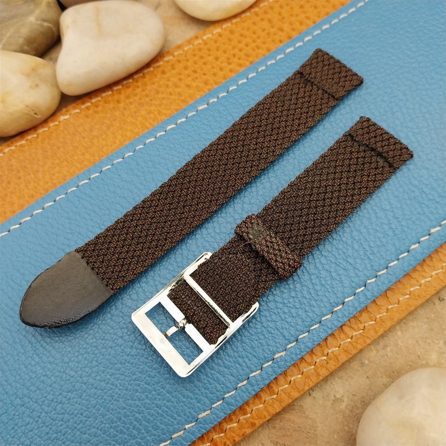 1960s Vintage Braided Perlon 2-piece Brown Melange 16mm Unused Field Watch Band