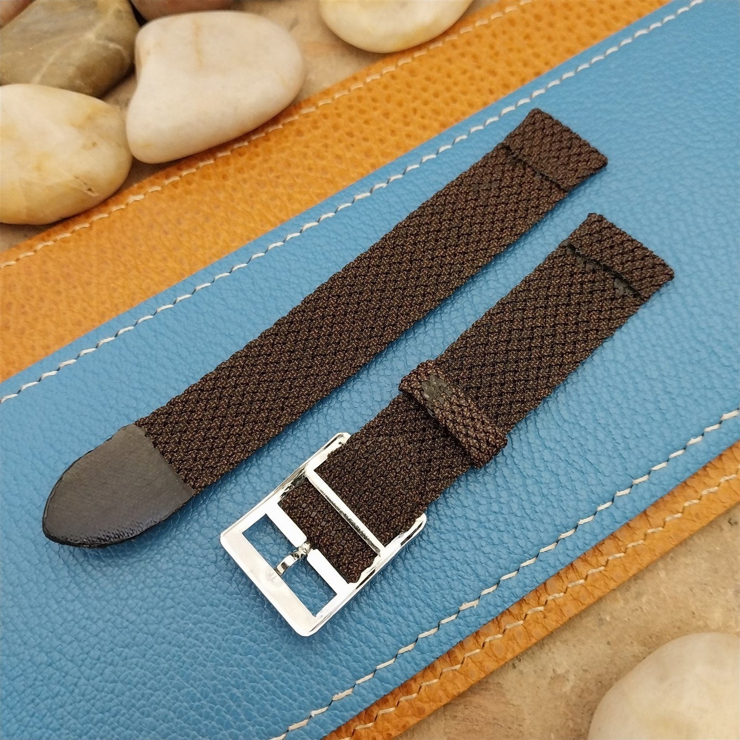 1960s Vintage Braided Perlon 2-piece Brown Melange 16mm Unused Field Watch Band