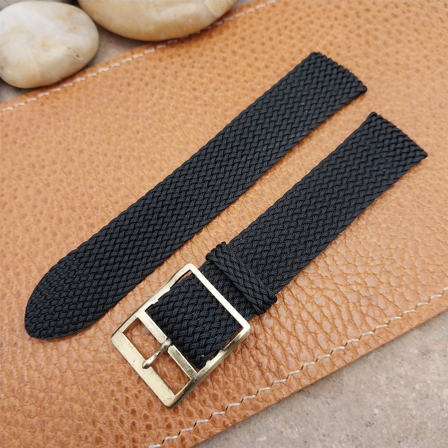 Vintage Braided Perlon 2-piece Black 18mm Classic 1960s Unused Field Watch Band