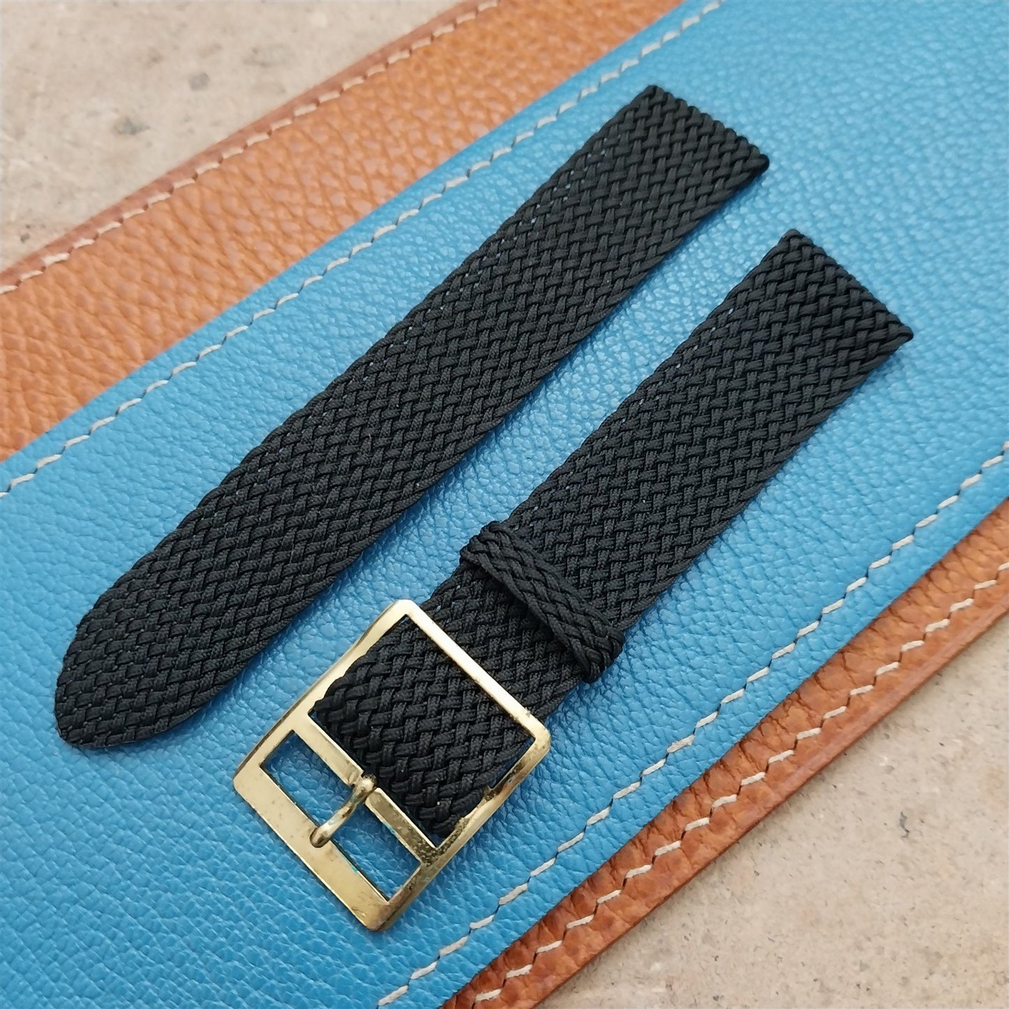 Vintage Braided Perlon 2-piece Black 18mm Classic 1960s Unused Field Watch Strap
