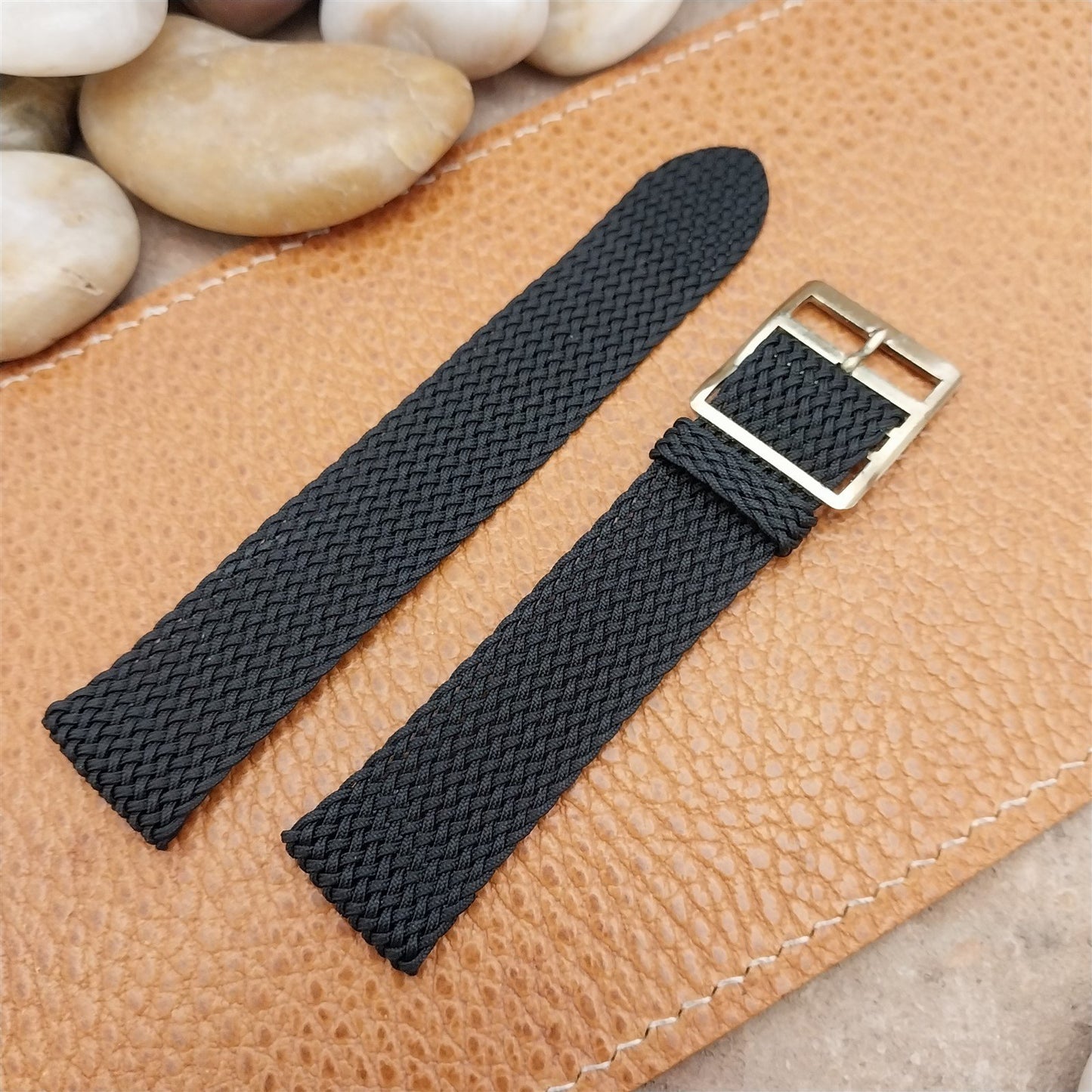 Vintage Braided Perlon 2-piece Black 18mm Classic 1960s Unused Field Watch Strap