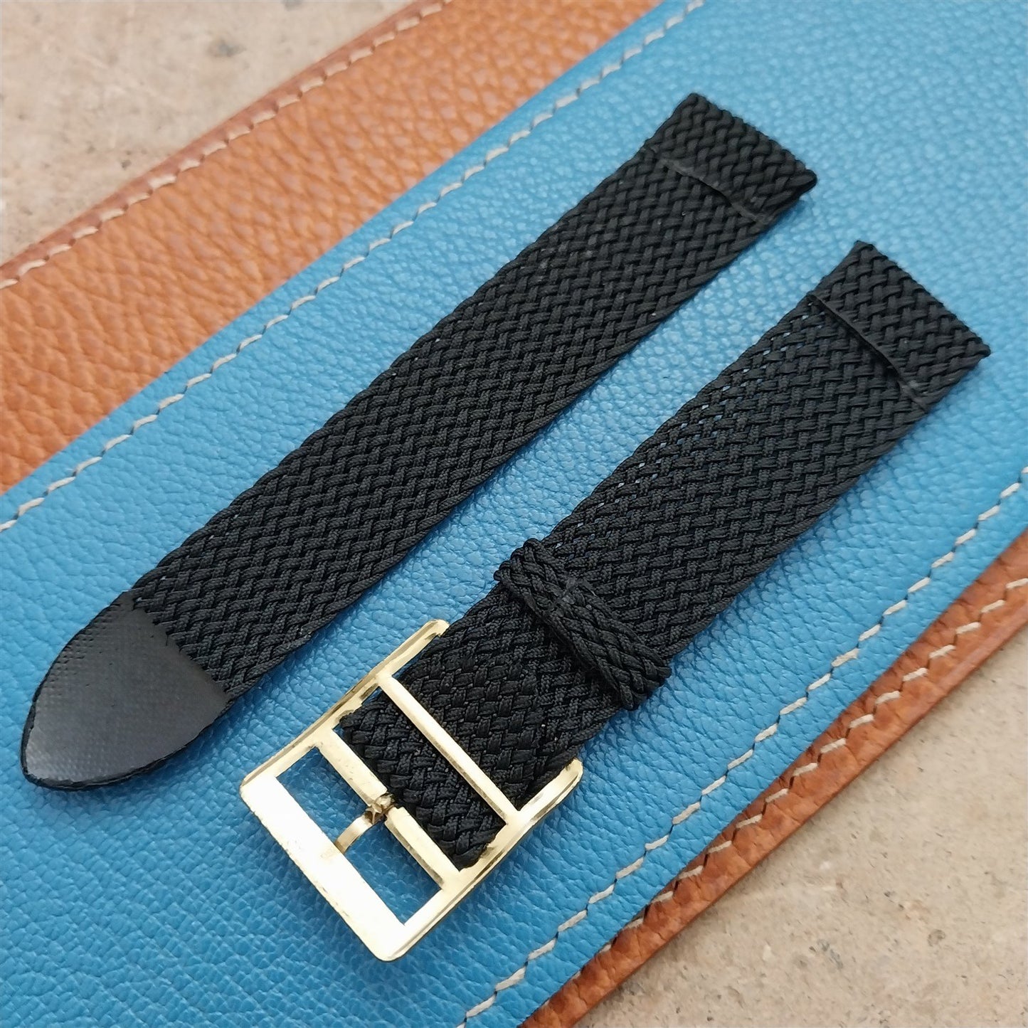 Vintage Braided Perlon 2-piece Black 18mm Classic 1960s Unused Field Watch Strap