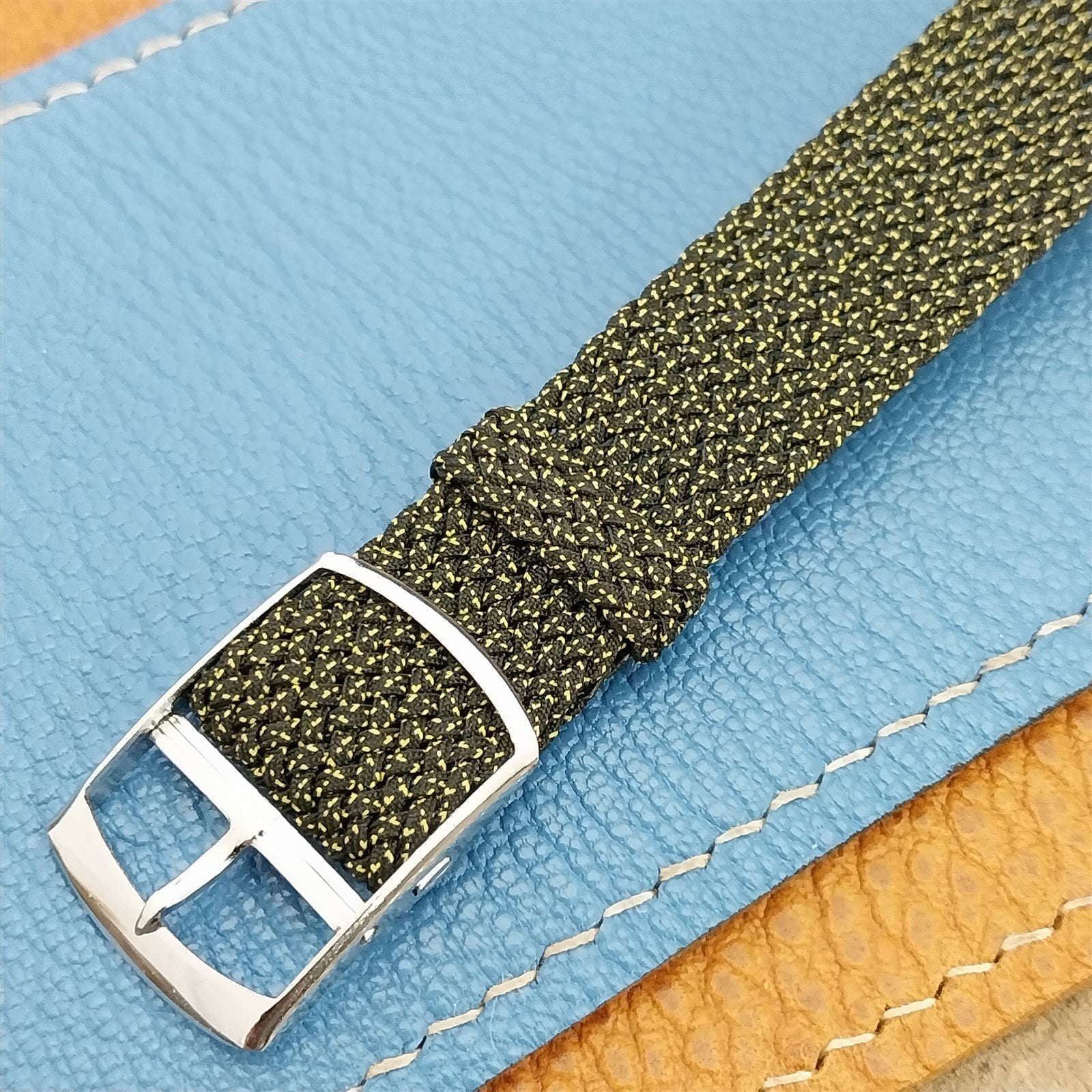 1960s 16mm Perlon Black & Yellow Melange Classic Single Pass Vintage Watch Band