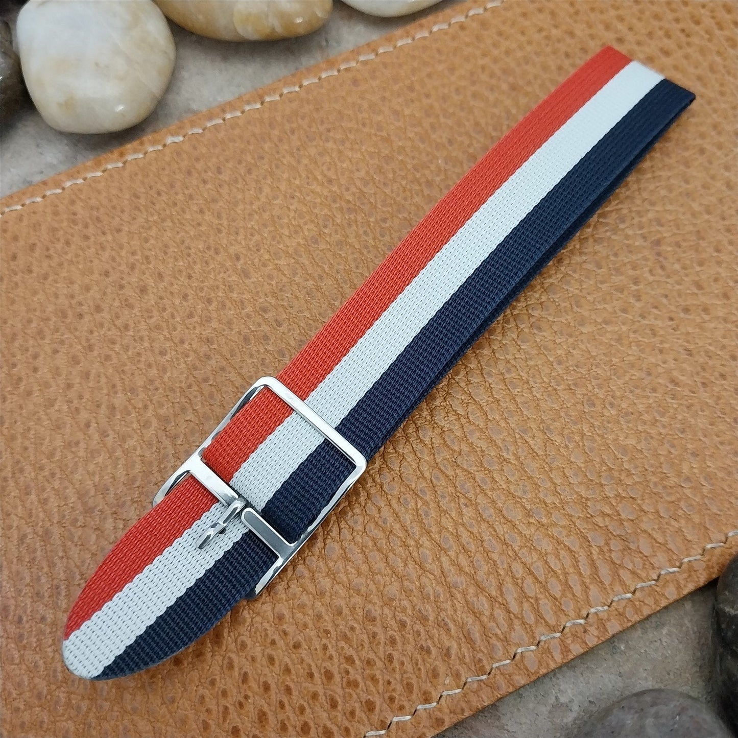 Vintage 18mm Red White & Blue Perlon 1960s-70s Classic Single Pass Watch Band