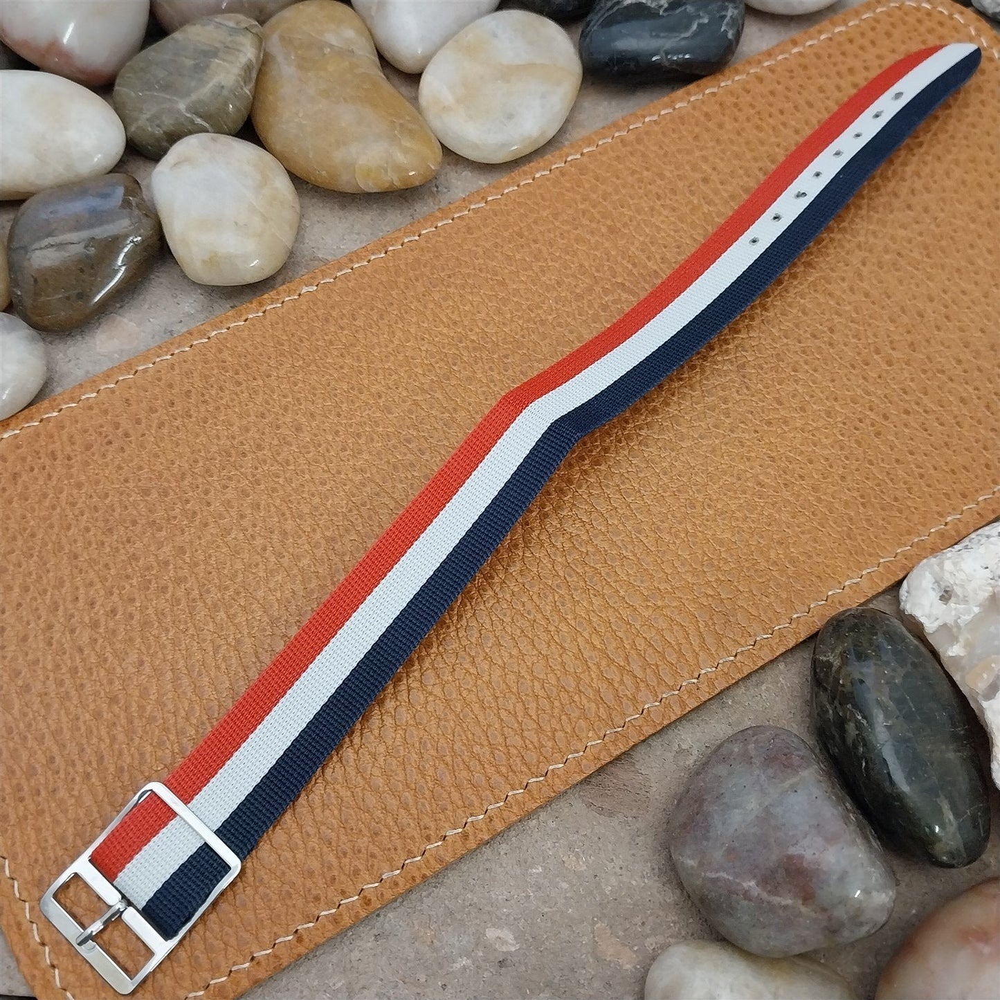 Vintage 18mm Red White & Blue Perlon 1960s-70s Classic Single Pass Watch Band