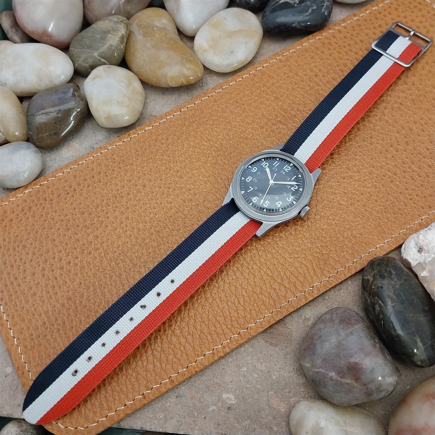 Vintage 18mm Red White & Blue Perlon 1960s-70s Classic Single Pass Watch Band