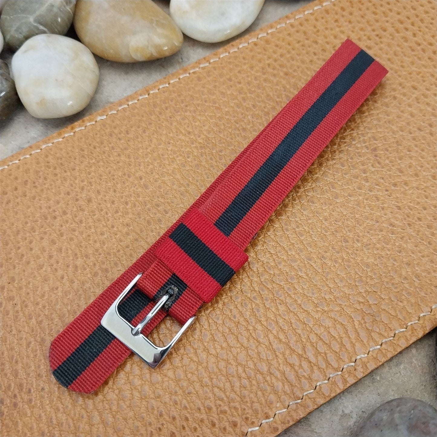 Vintage 16mm Perlon Red & Black Classic Single Pass Unused 1950s Watch Band