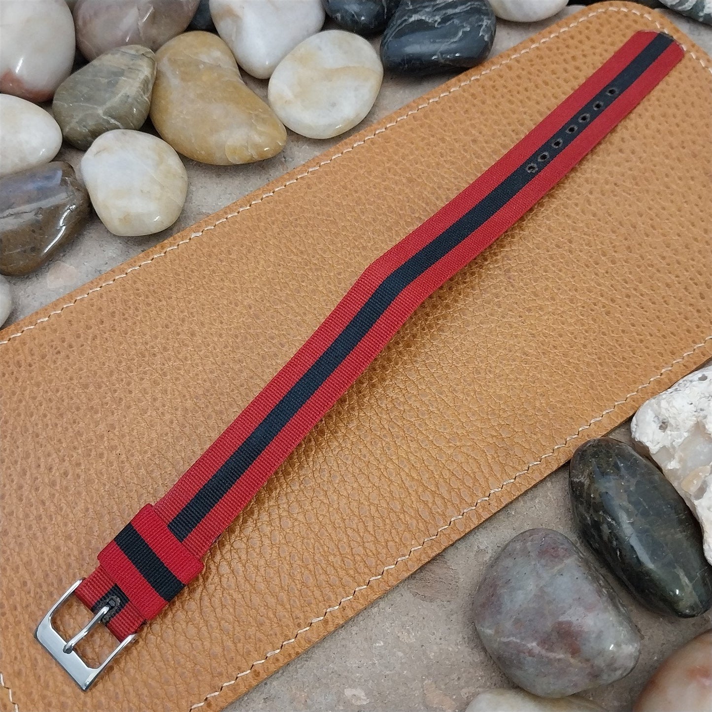 Vintage 16mm Perlon Red & Black Classic Single Pass Unused 1950s Watch Band