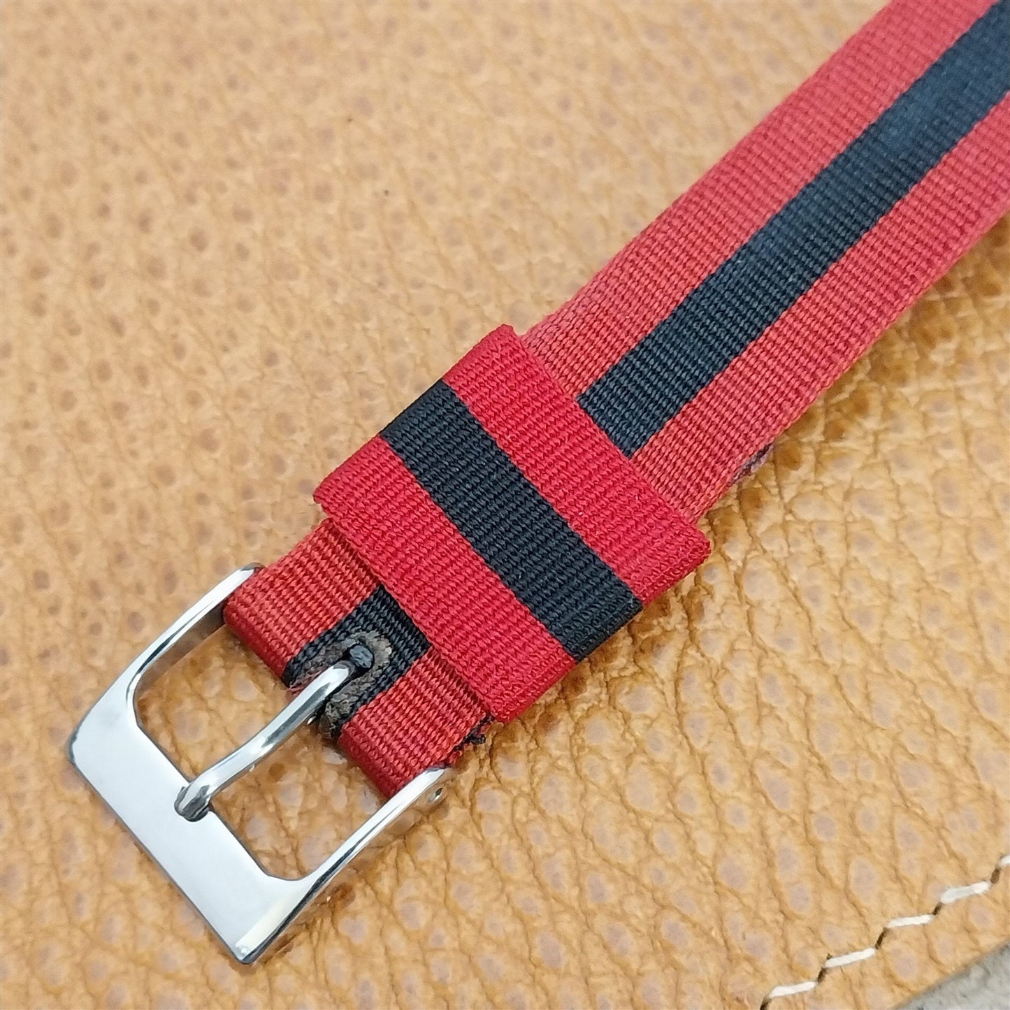 Vintage 16mm Perlon Red & Black Classic Single Pass Unused 1950s Watch Band