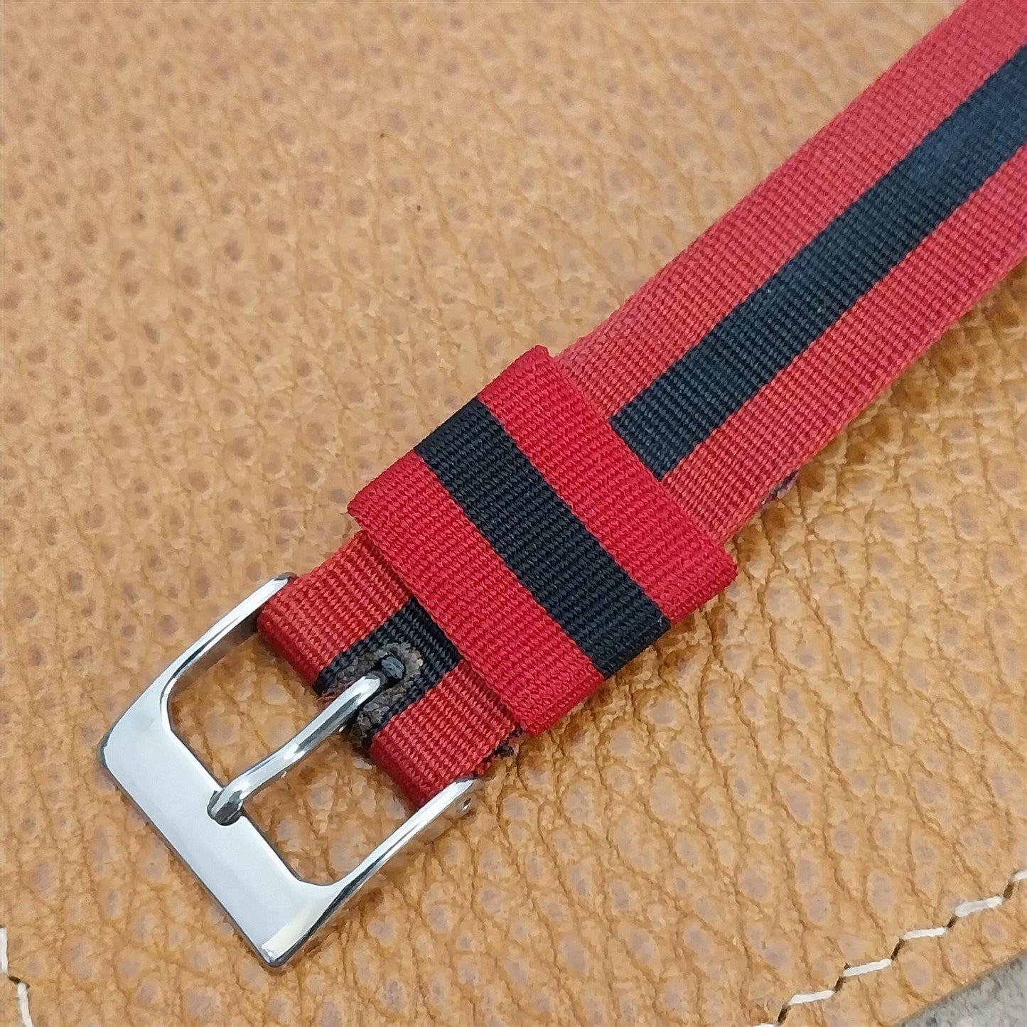 Vintage 16mm Perlon Red & Black Classic Single Pass Unused 1950s Watch Band