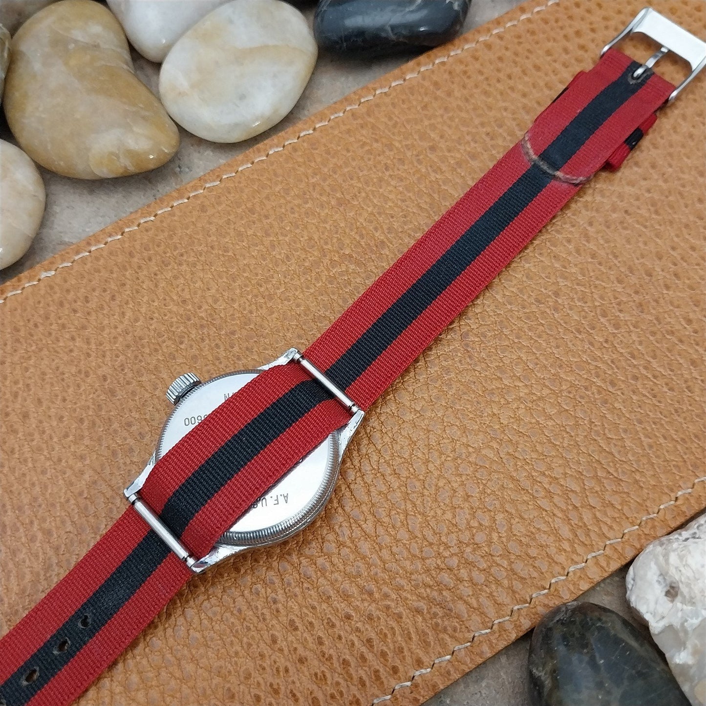 Vintage 16mm Perlon Red & Black Classic Single Pass Unused 1950s Watch Band