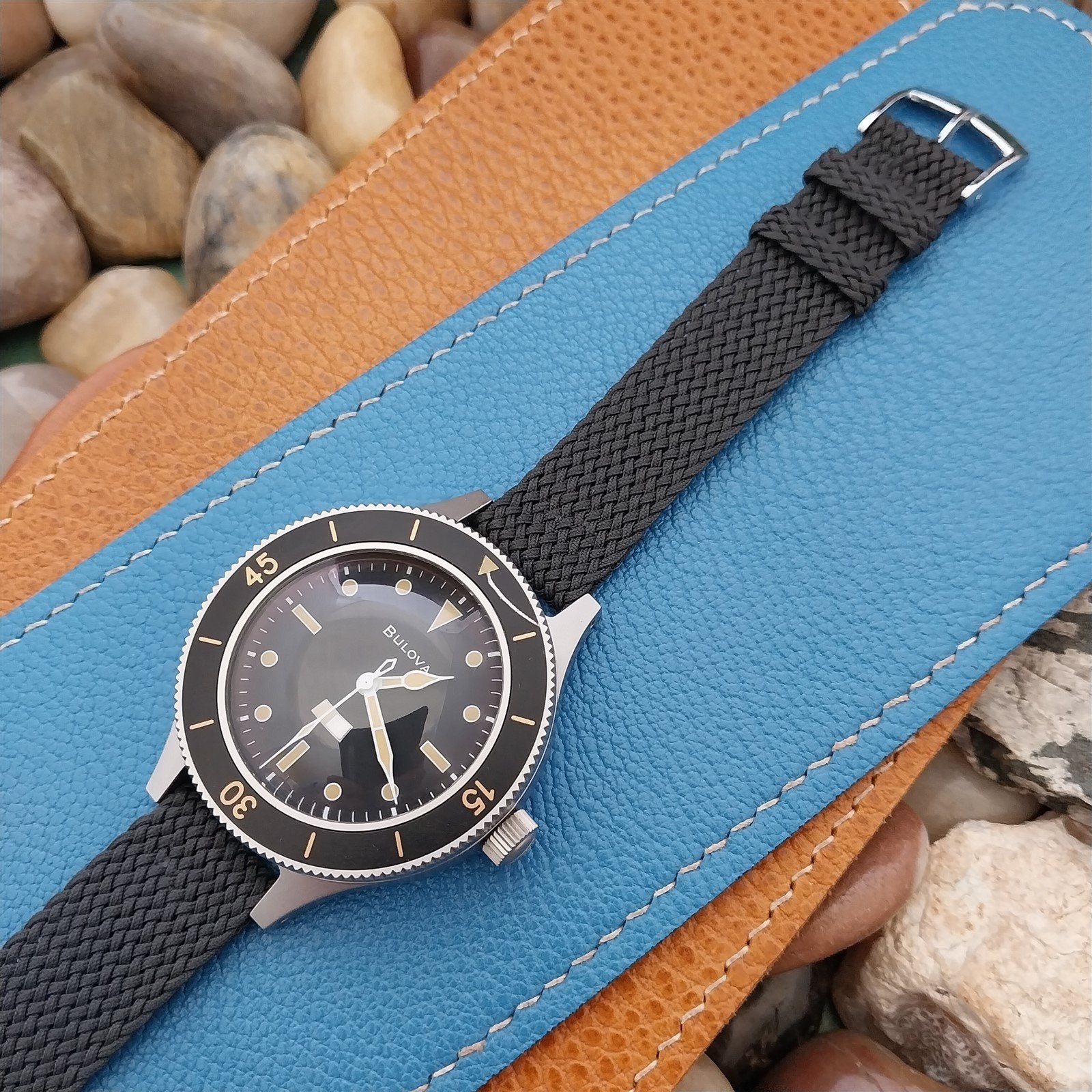 16mm Gray Braided Perlon 2-Piece Swiss Unused 1960s Vintage Field Watch Band