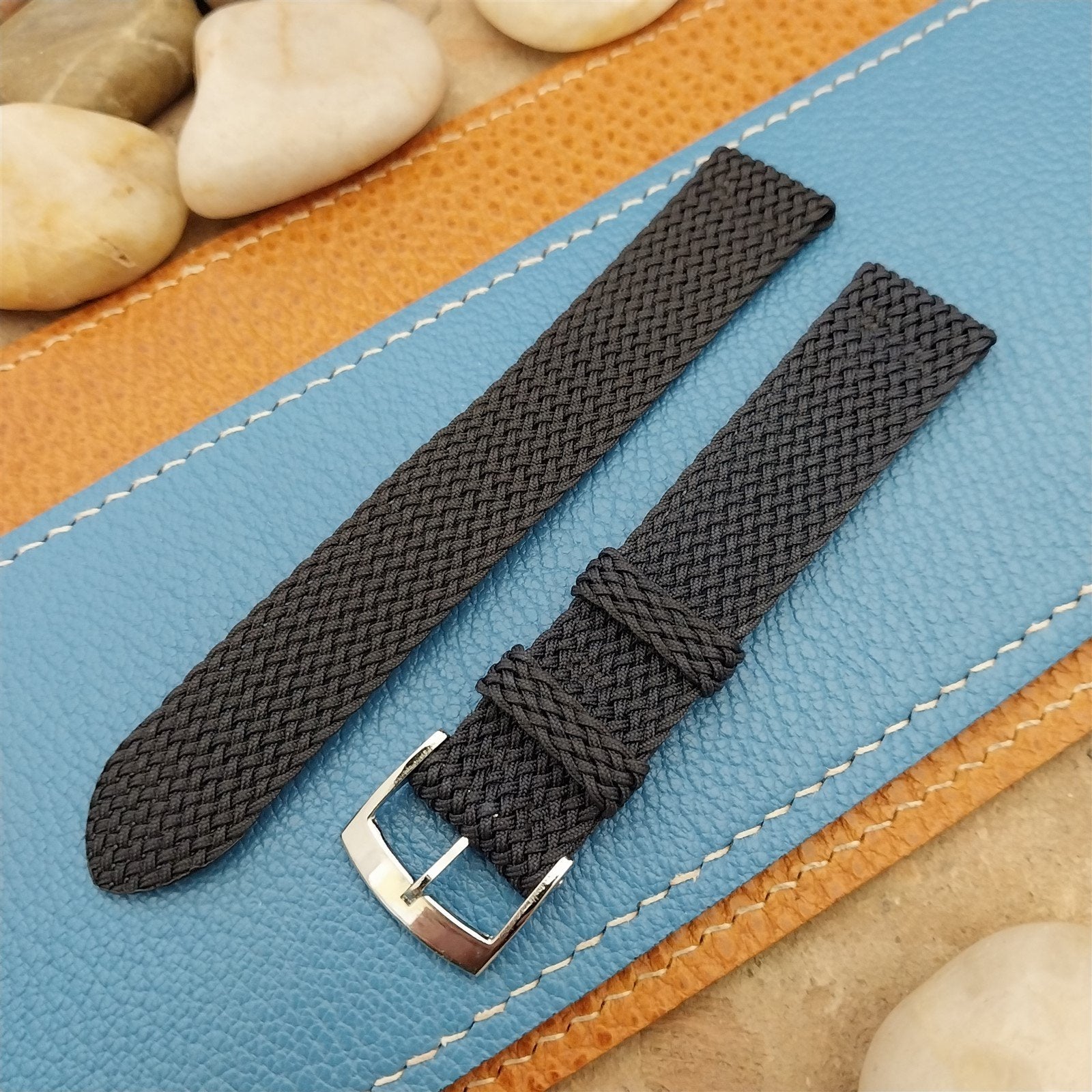 16mm Blue Braided Perlon Vintage 2-Piece Swiss Unused nos 1960s Field Watch Band