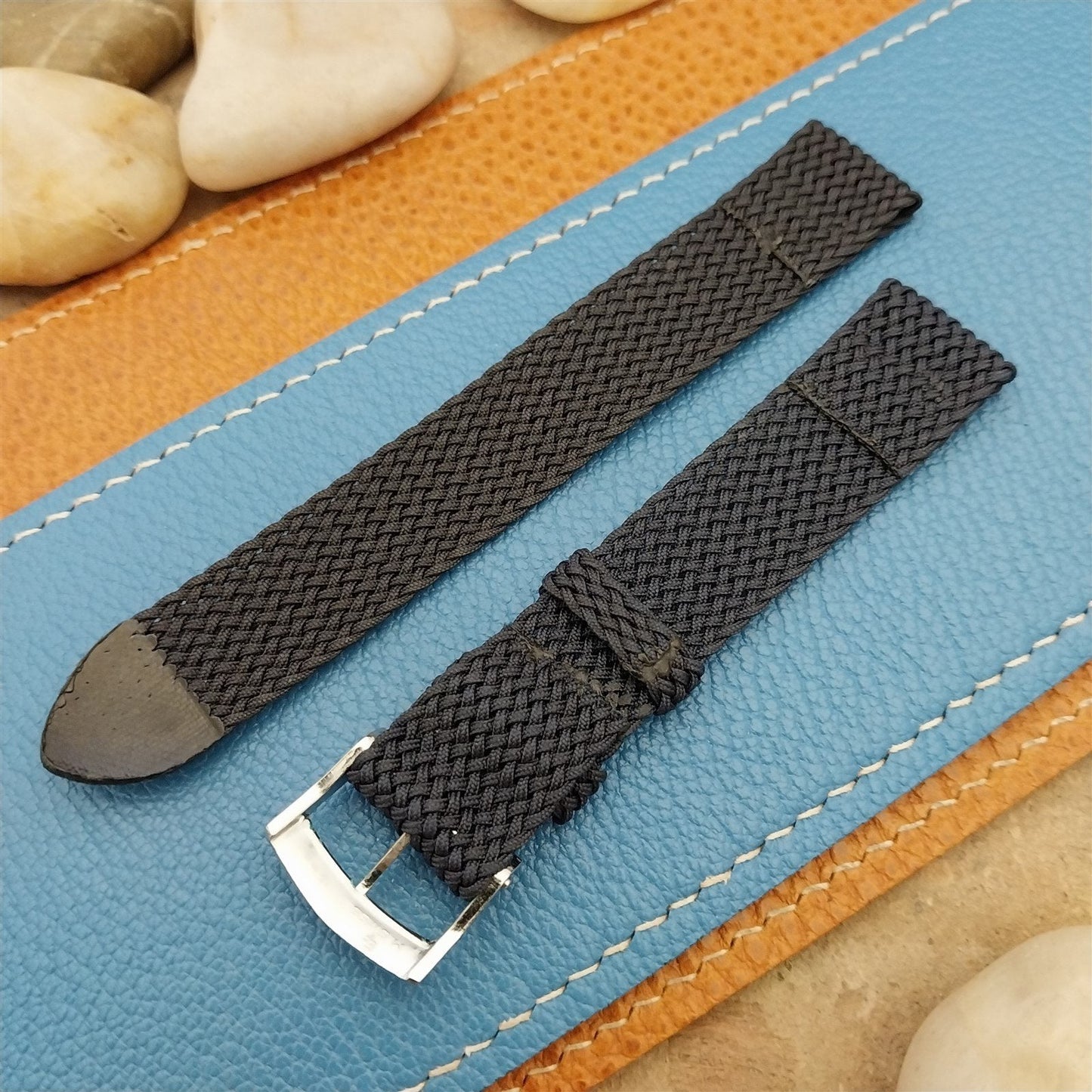 16mm Blue Braided Perlon Vintage 2-Piece Swiss Unused nos 1960s Field Watch Band