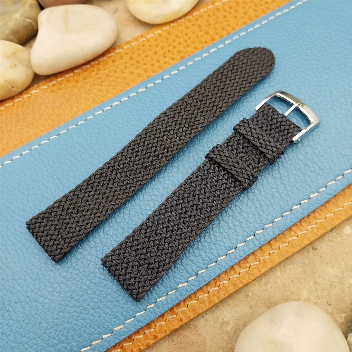 16mm Blue Braided Perlon Vintage 2-Piece Swiss Unused nos 1960s Field Watch Band