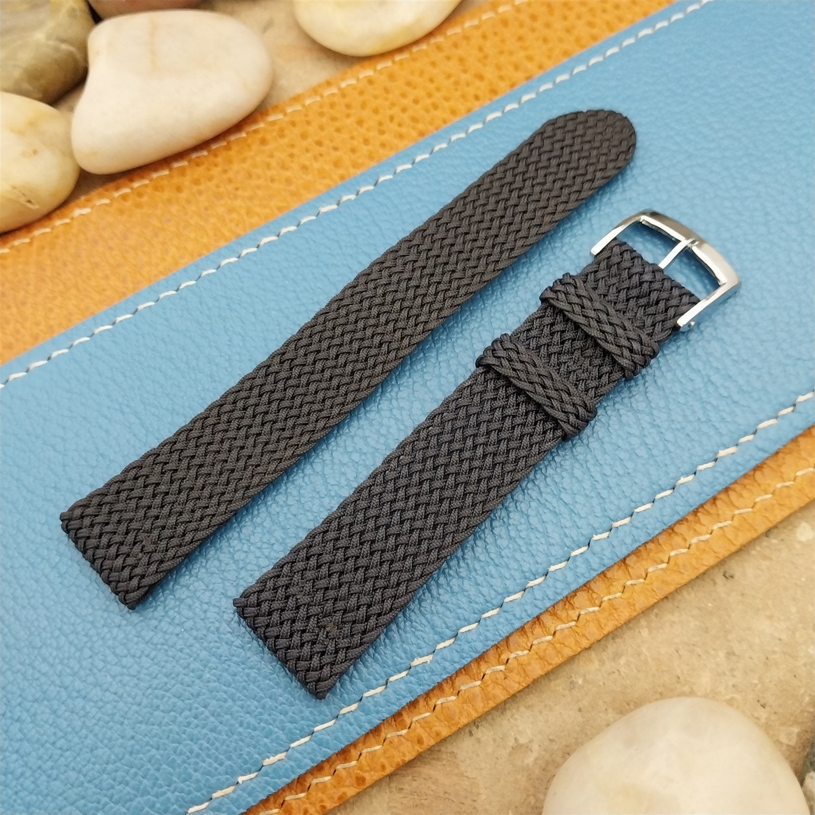 16mm Blue Braided Perlon Vintage 2-Piece Swiss Unused nos 1960s Field Watch Band