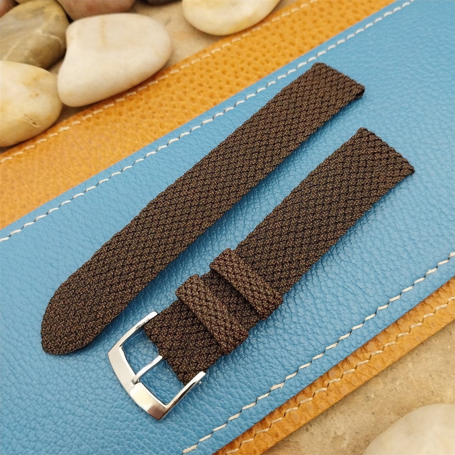 16mm Braided Perlon 2-piece Brown Melange 1960s Classic Unused Field Watch Band
