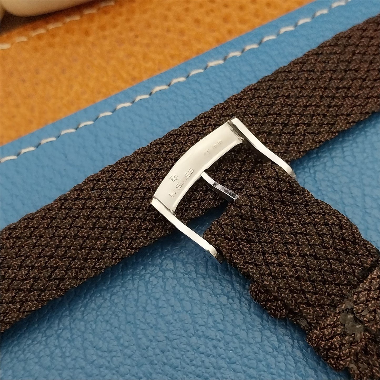 16mm Braided Perlon 2-piece Brown Melange 1960s Classic Unused Field Watch Band