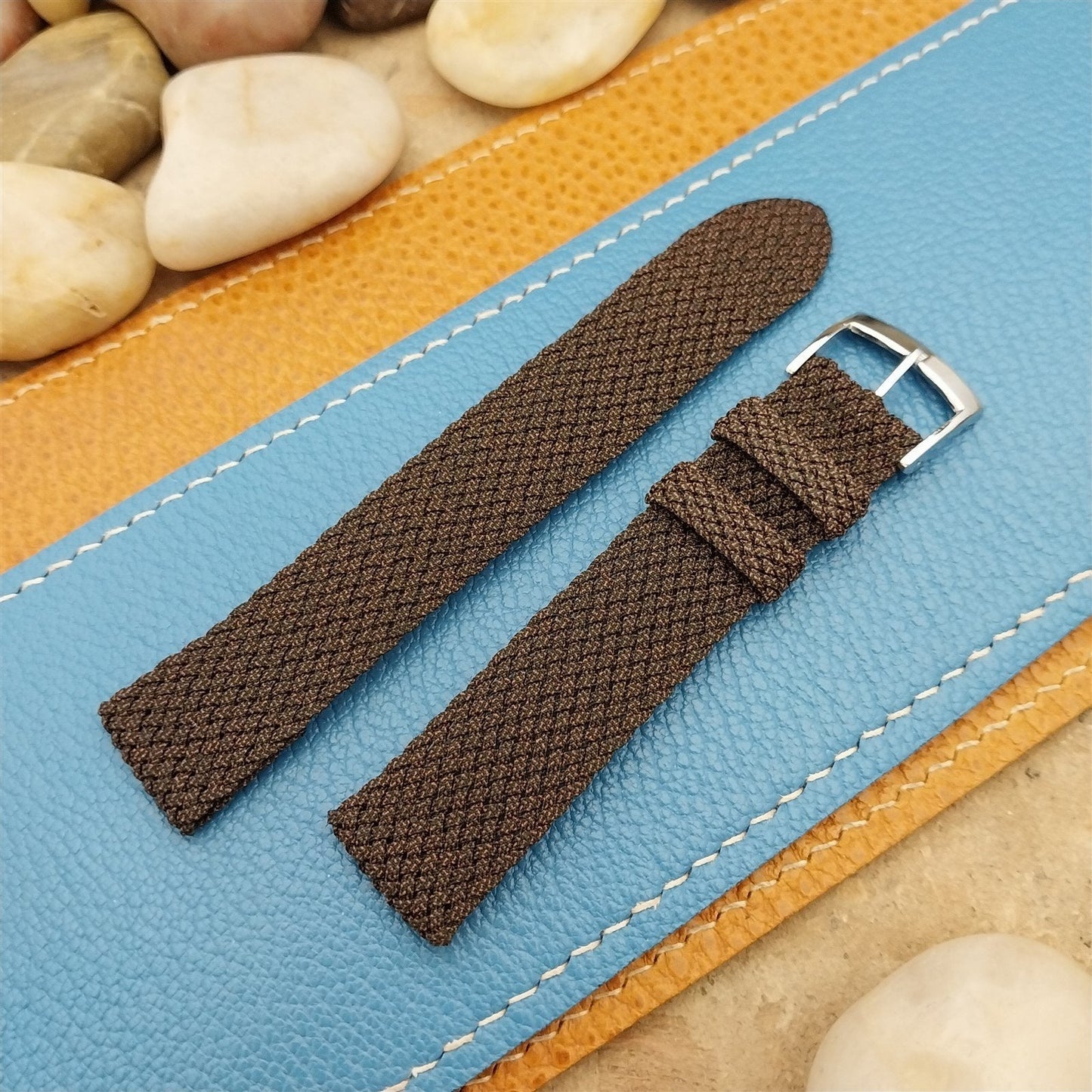 16mm Braided Perlon 2-piece Brown Melange 1960s Classic Unused Field Watch Band