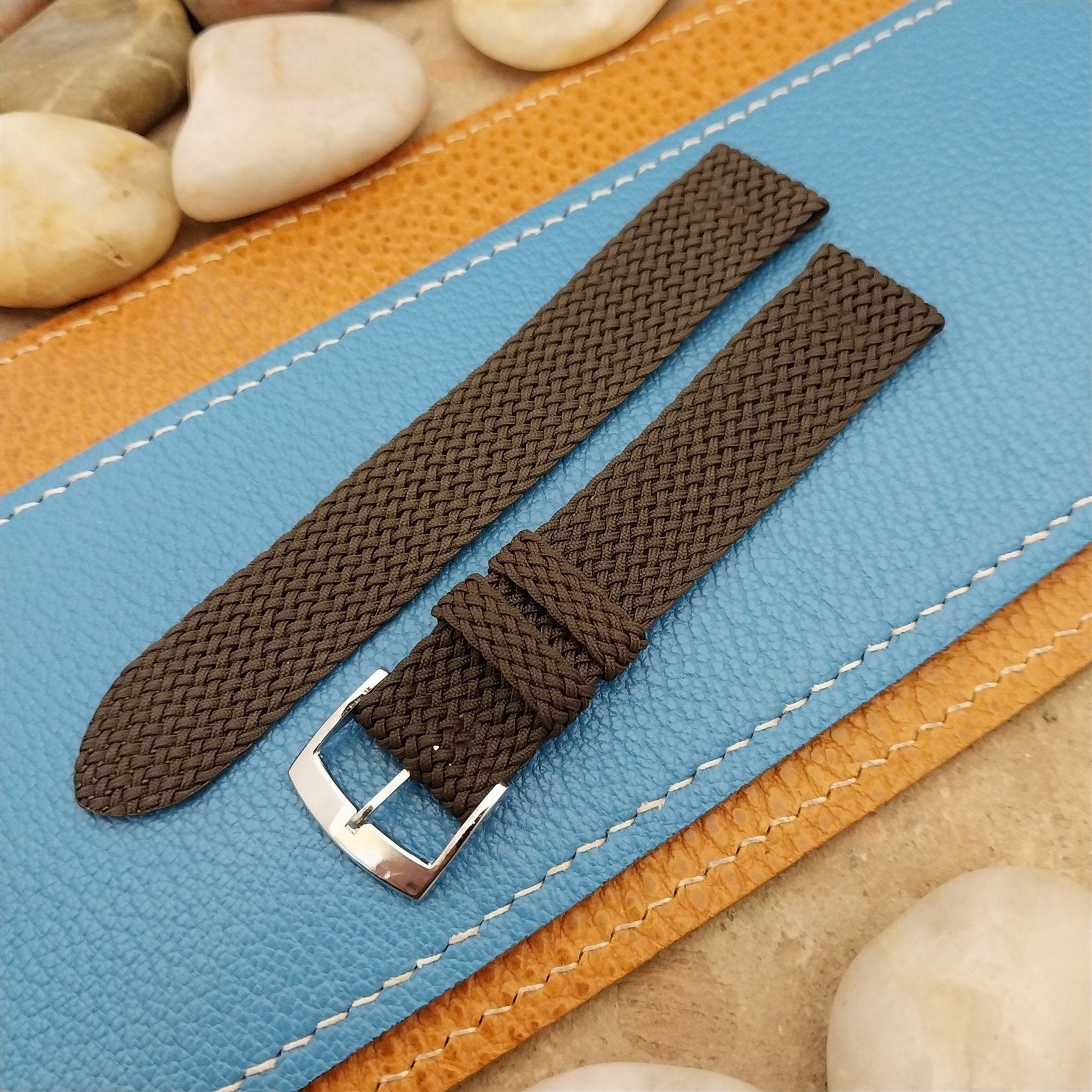 Vintage Brown Braided Perlon 2-piece 16mm 1960s Unused Classic Field Watch Band