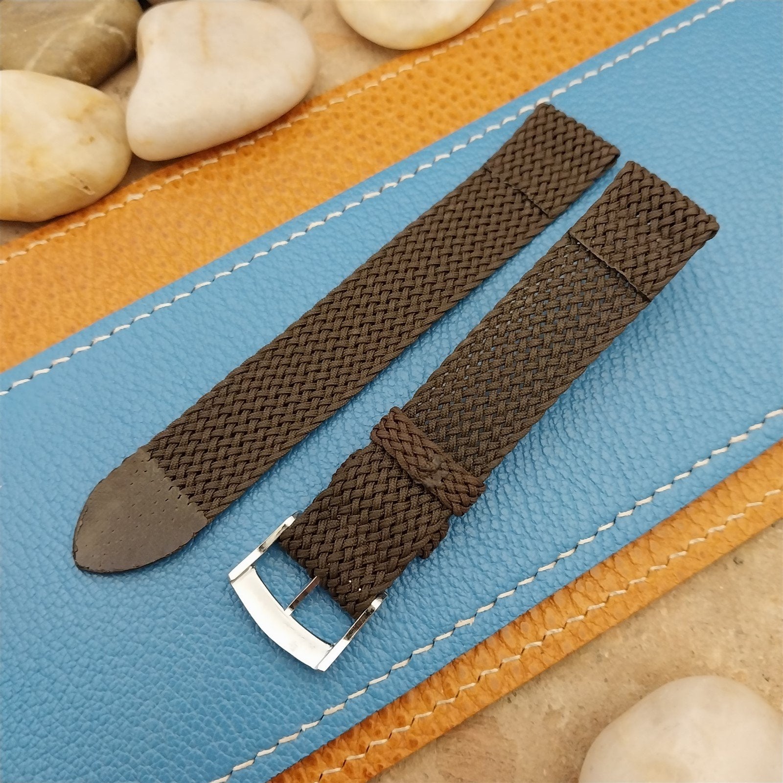 Vintage Brown Braided Perlon 2-piece 16mm 1960s Unused Classic Field Watch Band