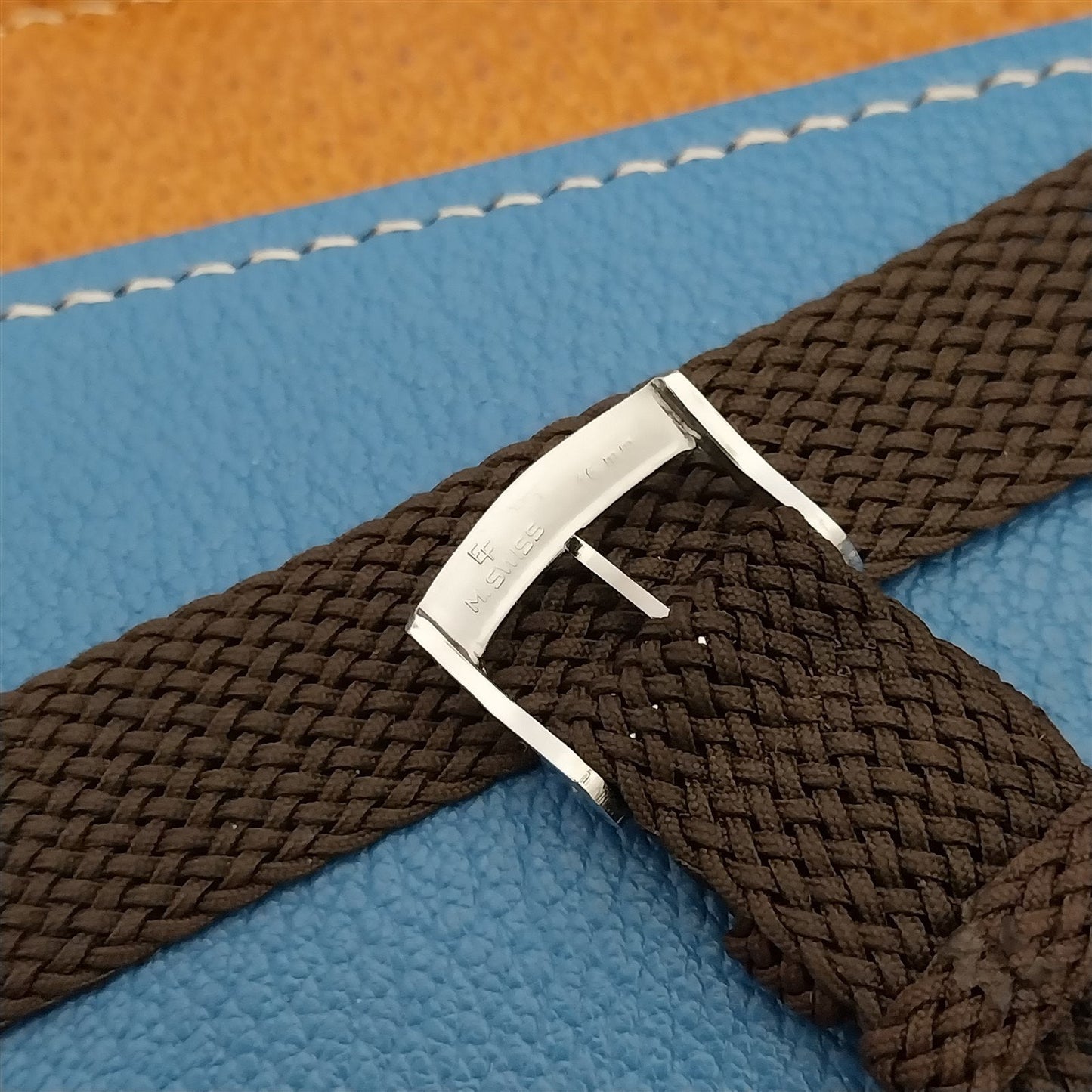 Vintage Brown Braided Perlon 2-piece 16mm 1960s Unused Classic Field Watch Band
