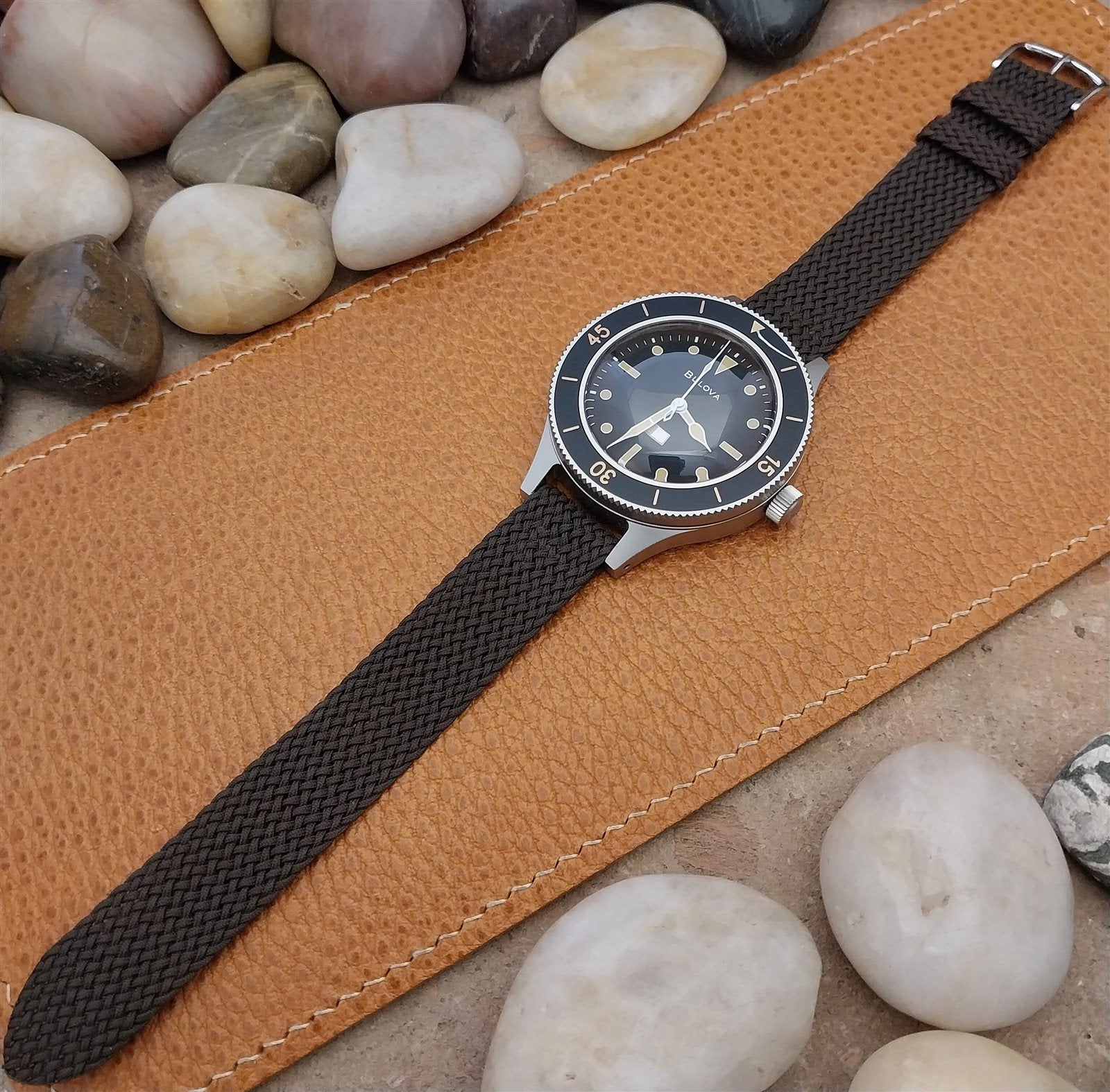 Vintage Brown Braided Perlon 2-piece 16mm 1960s Unused Classic Field Watch Band