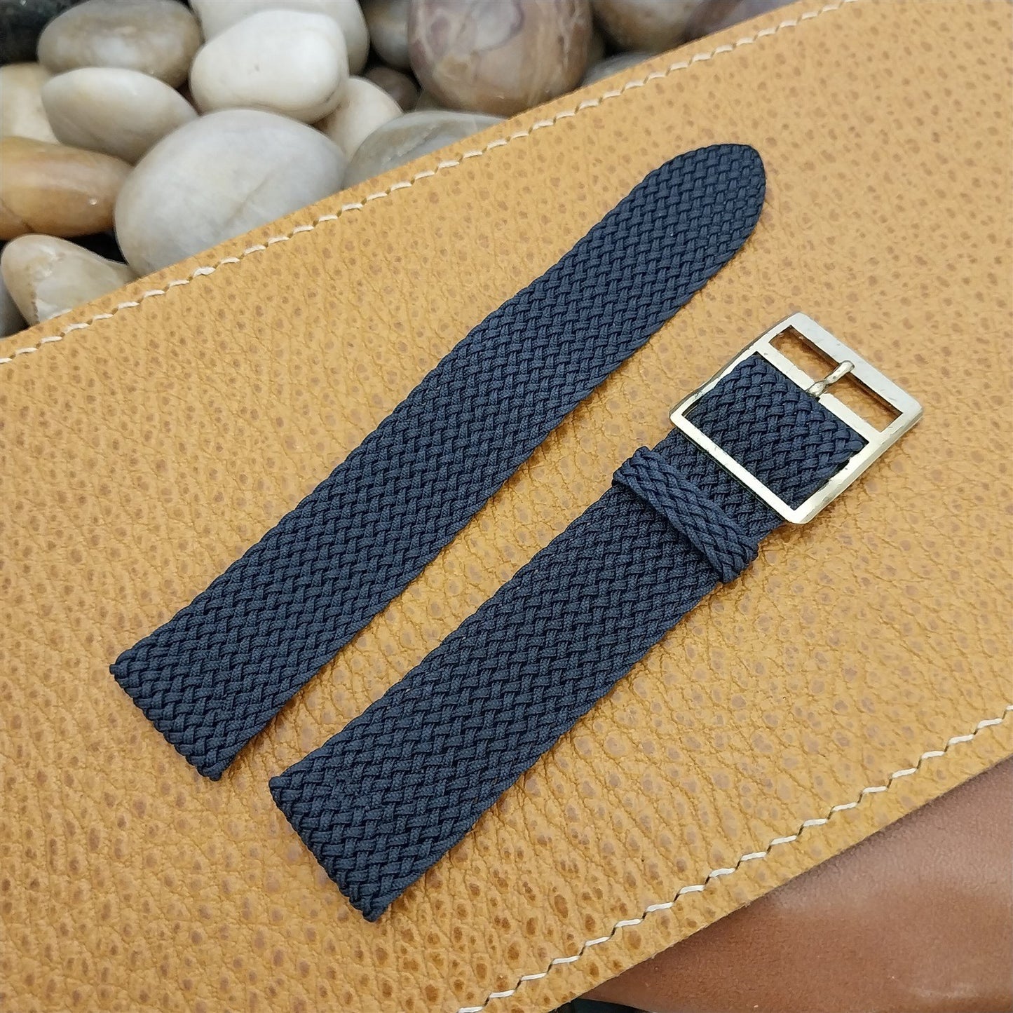 19mm Braided Perlon Mesh 2-piece Blue Classic 1960s Unused Vintage Watch Band