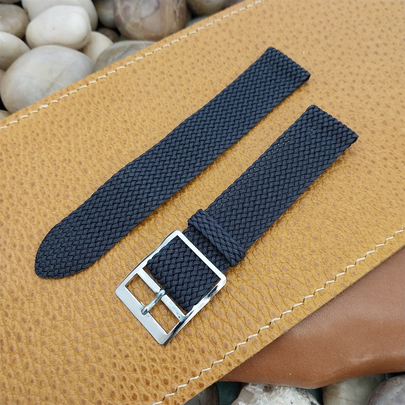 Perlon Mesh 2-piece Blue 18mm 1960s nos Vintage Watch Band & silver buckle