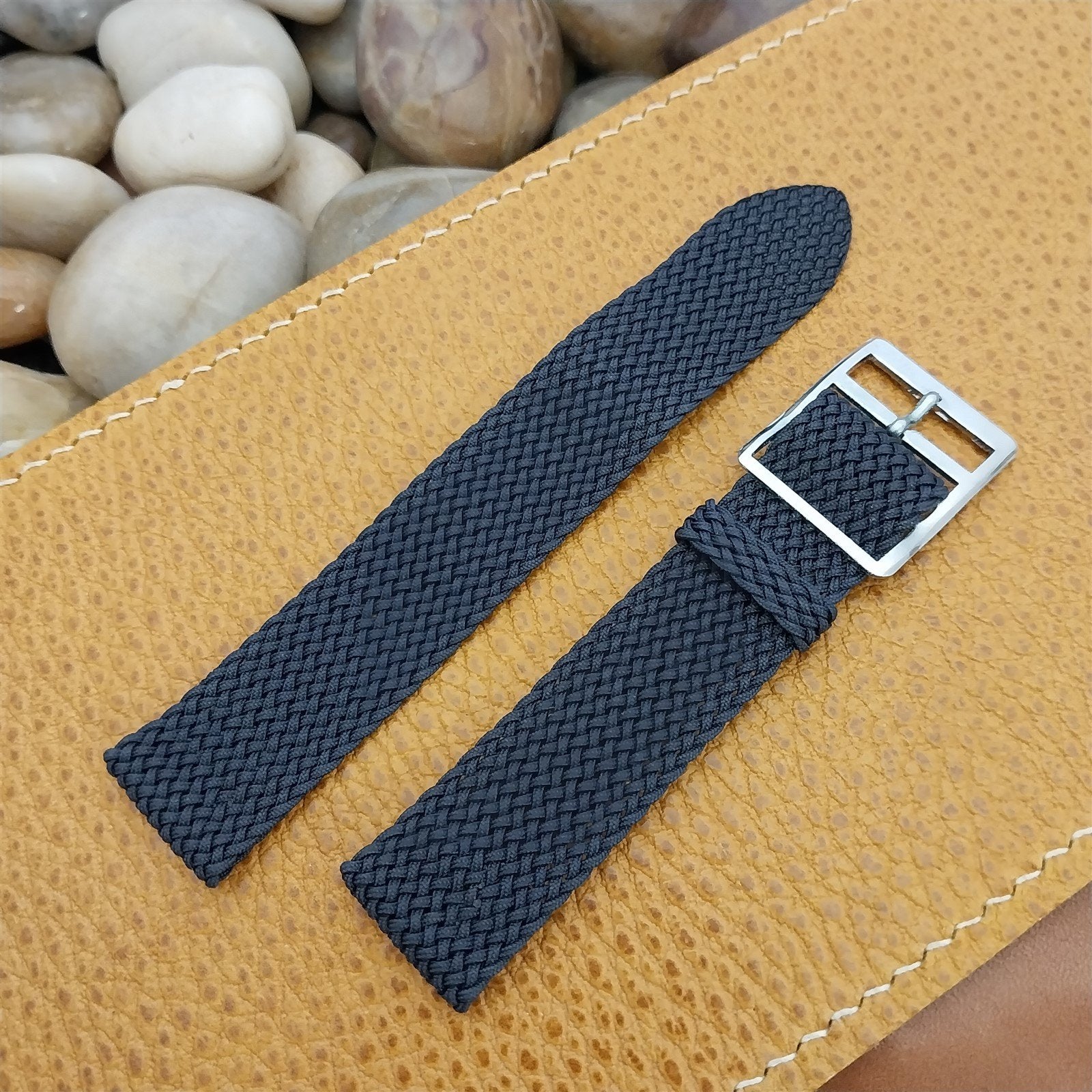 Perlon Mesh 2-piece Blue 18mm 1960s nos Vintage Watch Band & silver buckle