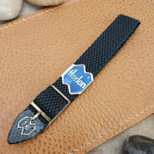 Vintage 16mm Braided Perlon Single Pass Black& Gold-Tone Buckle 1960s Watch Band