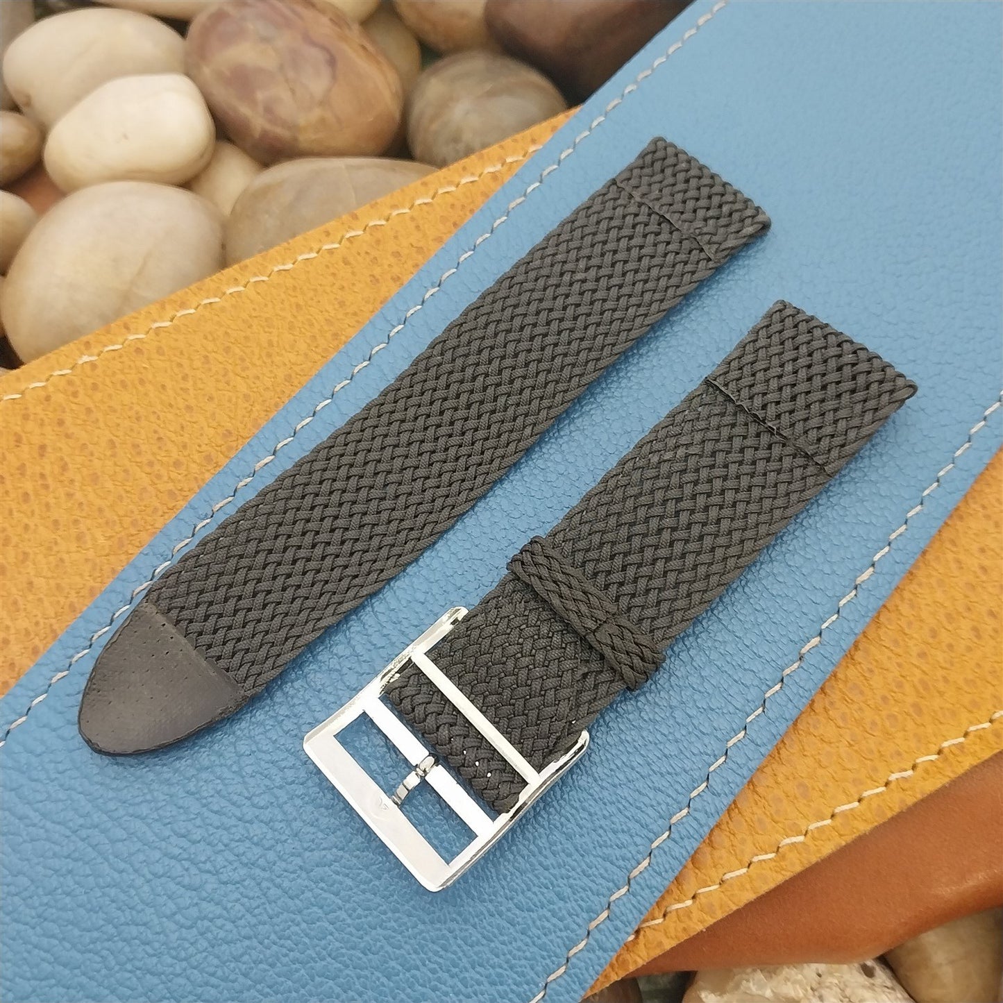 20mm Perlon Mesh 2-piece Gray 1960s Unused nos Vintage Watch Band