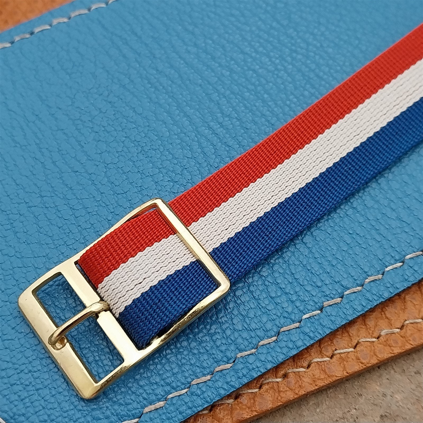 Vintage Perlon Reversible 16mm Red White Blue Classic Single Pass nos Watch Band