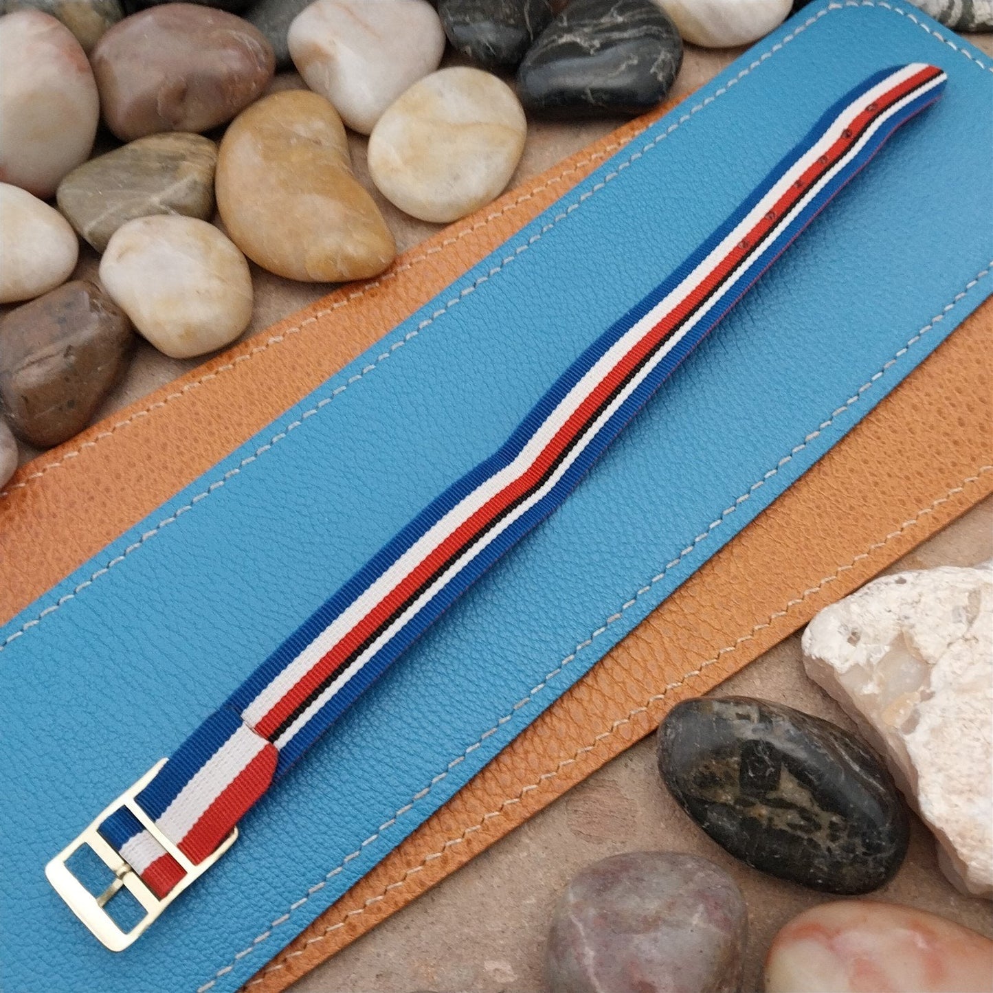 Vintage Perlon Reversible 16mm Red White Blue Classic Single Pass nos Watch Band