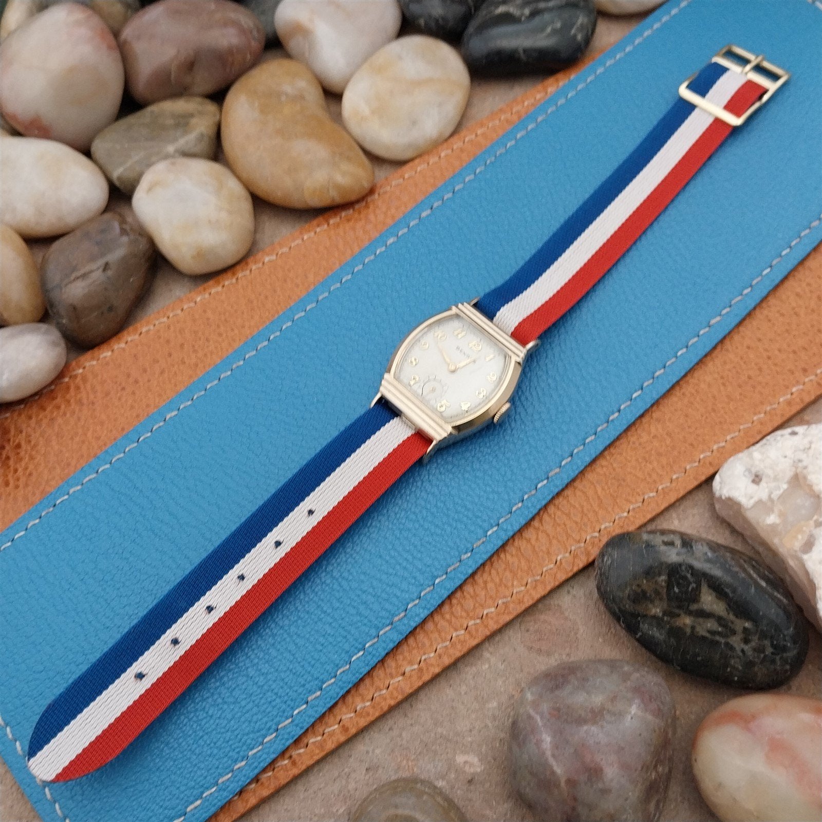 Vintage Perlon Reversible 16mm Red White Blue Classic Single Pass nos Watch Band