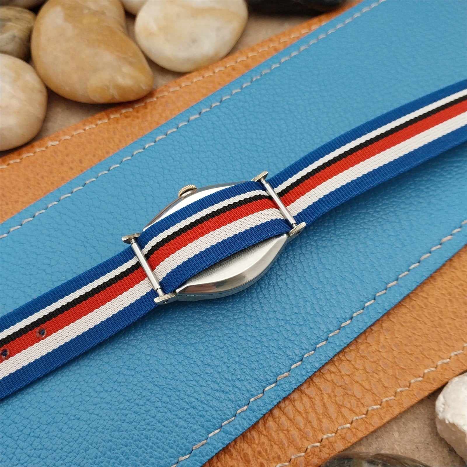 Vintage Perlon Reversible 16mm Red White Blue Classic Single Pass nos Watch Band