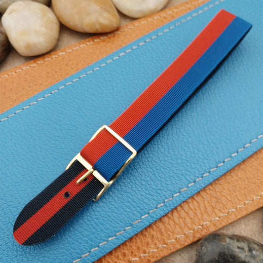 Vintage 16mm Perlon 1960s Reversible Red Black Blue Single Pass NOS Watch Band