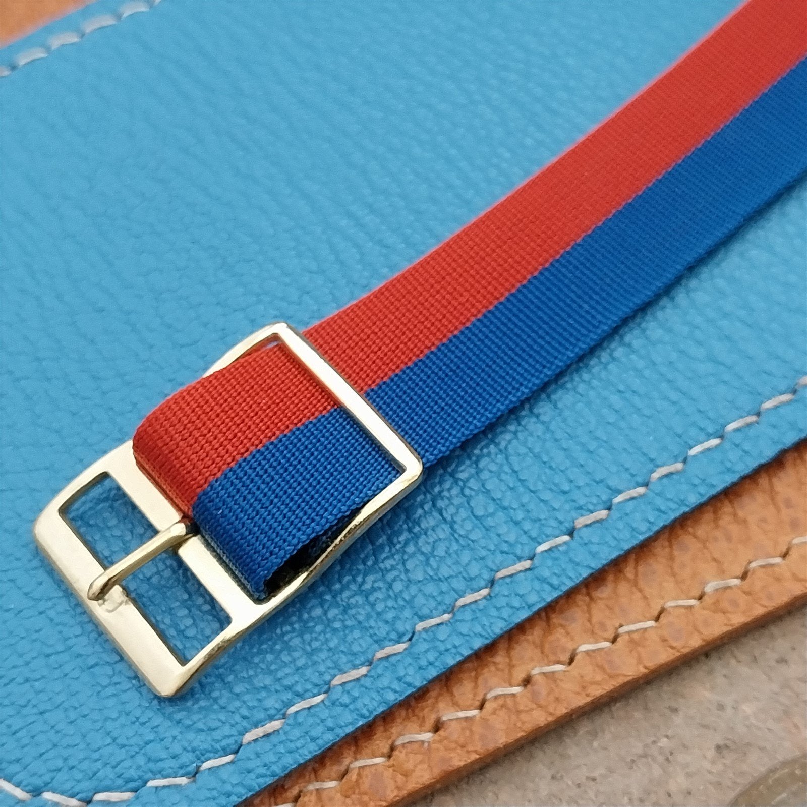 Vintage 16mm Perlon 1960s Reversible Red Black Blue Single Pass NOS Watch Band