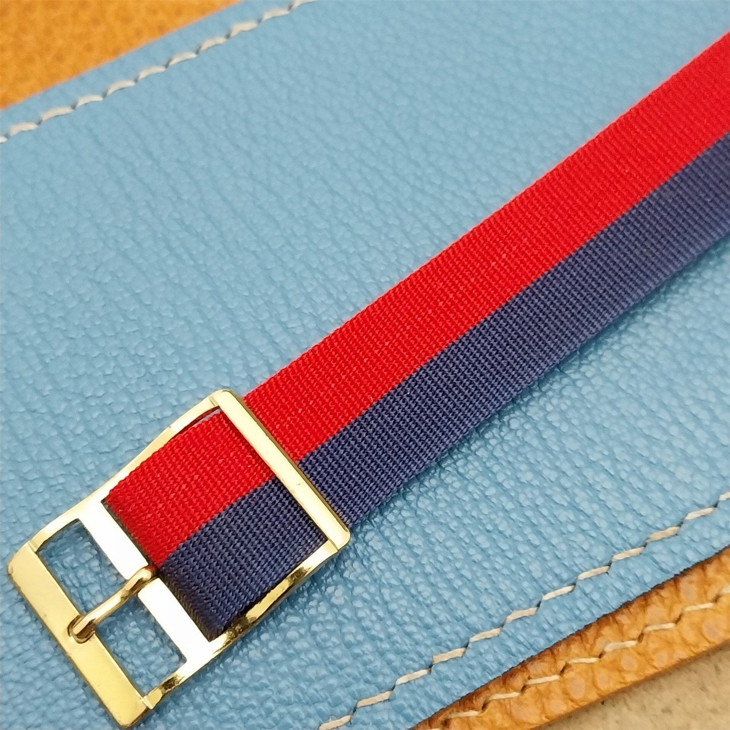 16mm 1960s Vintage Reversible Single Pass Red White Blue Perlon nos Watch Band