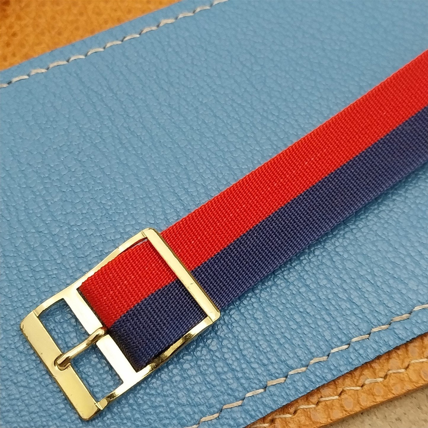 16mm 1960s Vintage Reversible Single Pass Red White Blue Perlon nos Watch Band