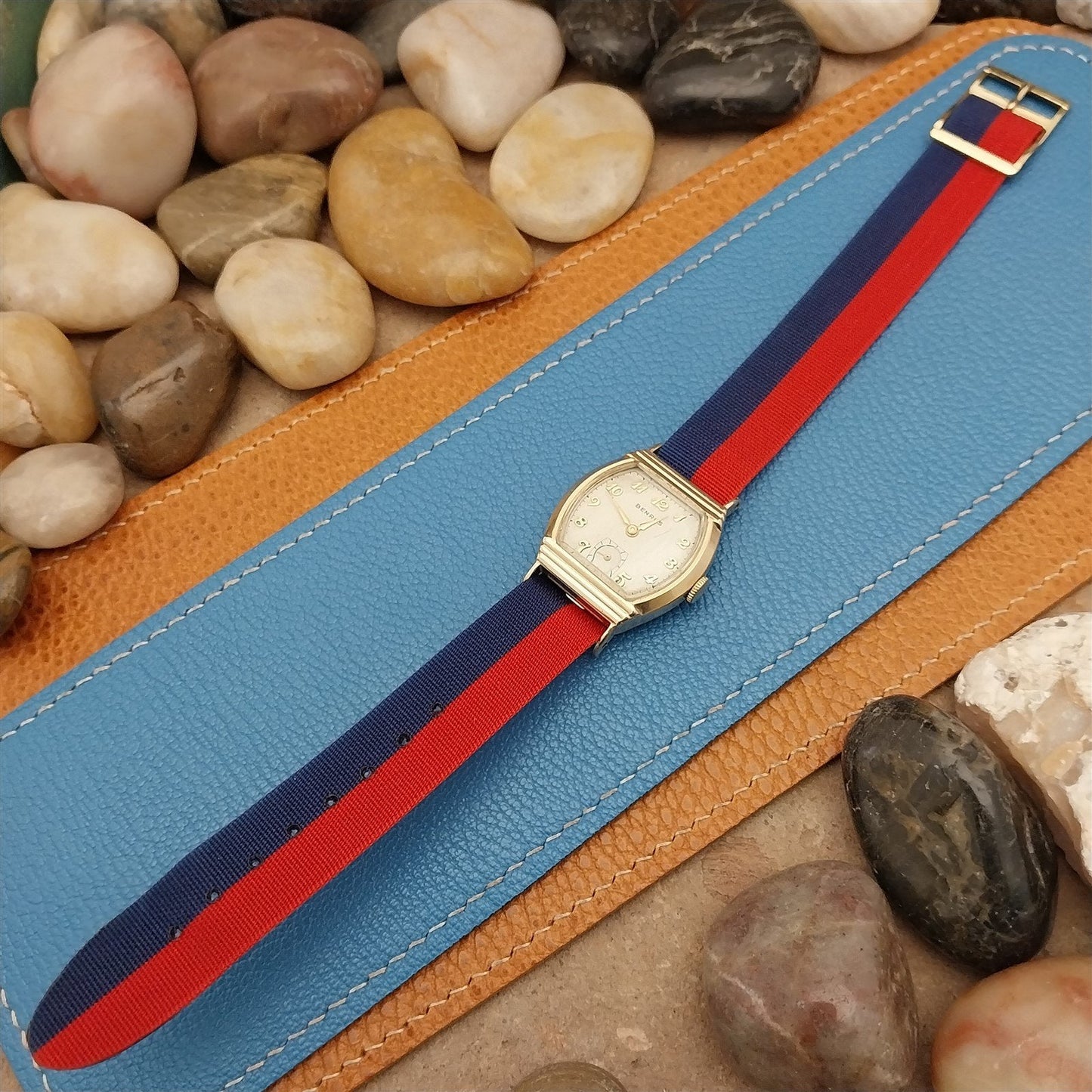 16mm 1960s Vintage Reversible Single Pass Red White Blue Perlon nos Watch Band