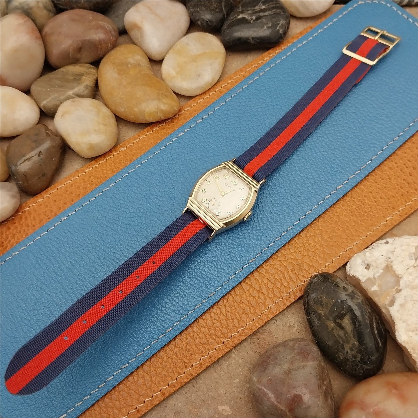 16mm Perlon 1960s Vintage Reversible Single Pass Red & Blue Unused Watch Band