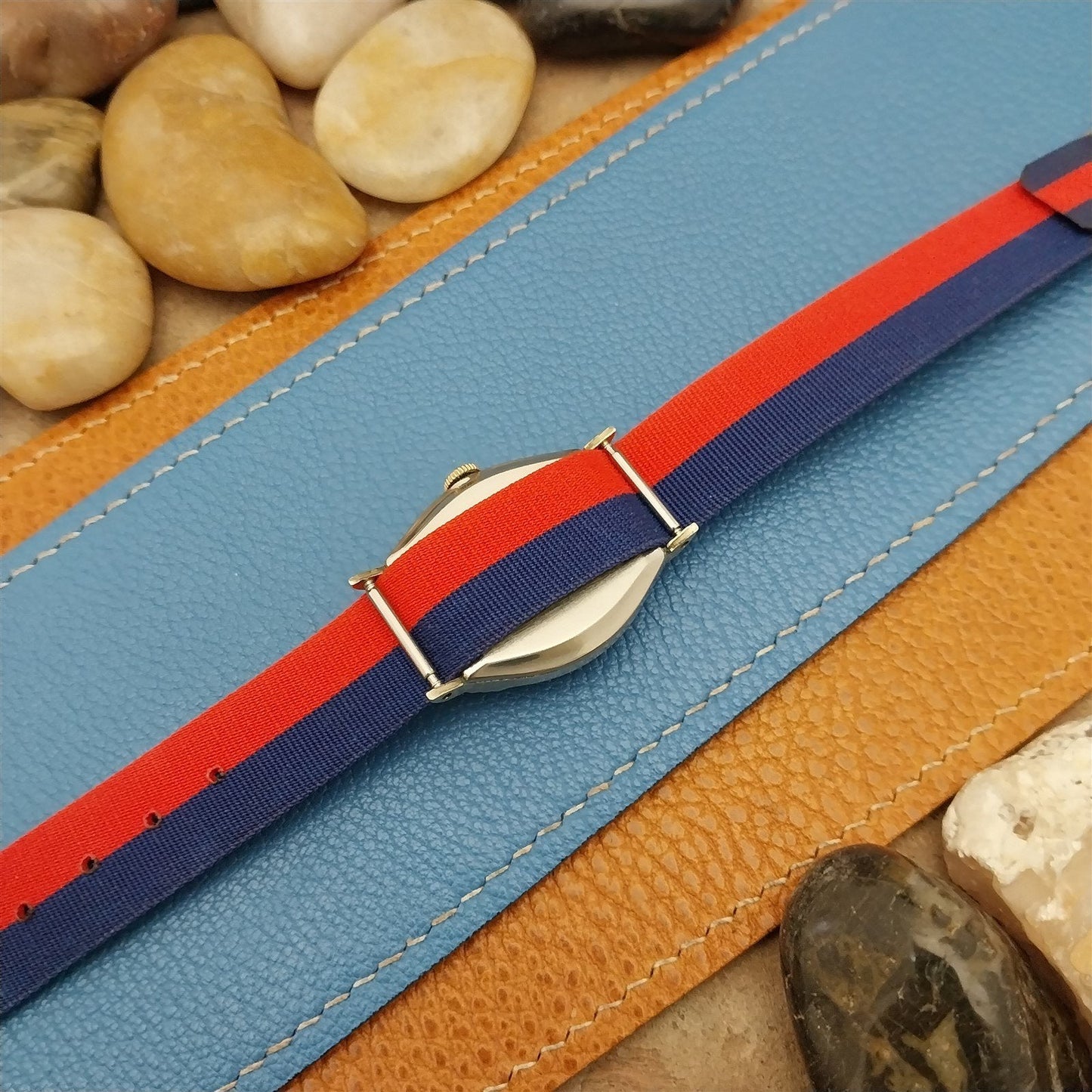 16mm Perlon 1960s Vintage Reversible Single Pass Red & Blue Unused Watch Band