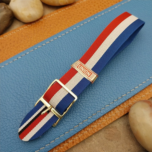 Perlon 18mm Striped Red White Blue Classic Single Pass 1960s Vintage Watch Band