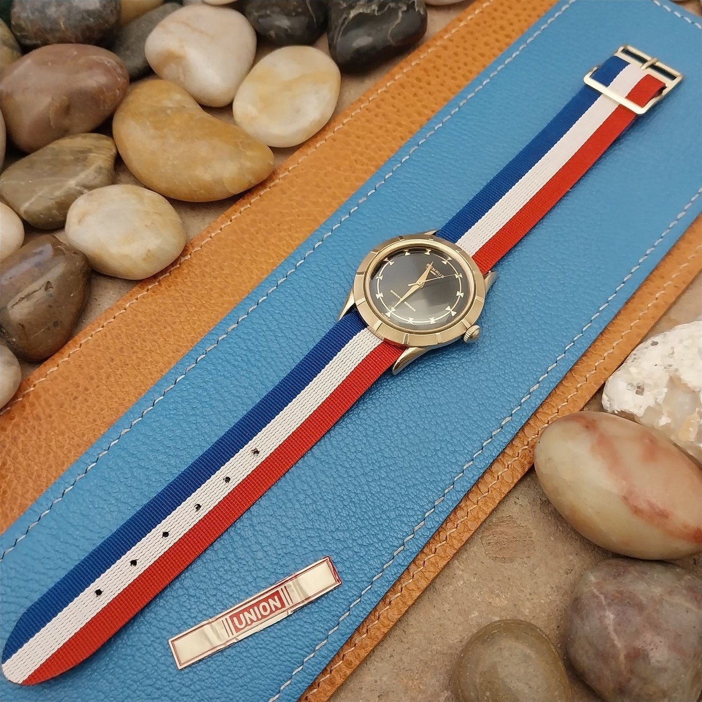 Perlon 18mm Striped Red White Blue Classic Single Pass 1960s Vintage Watch Band