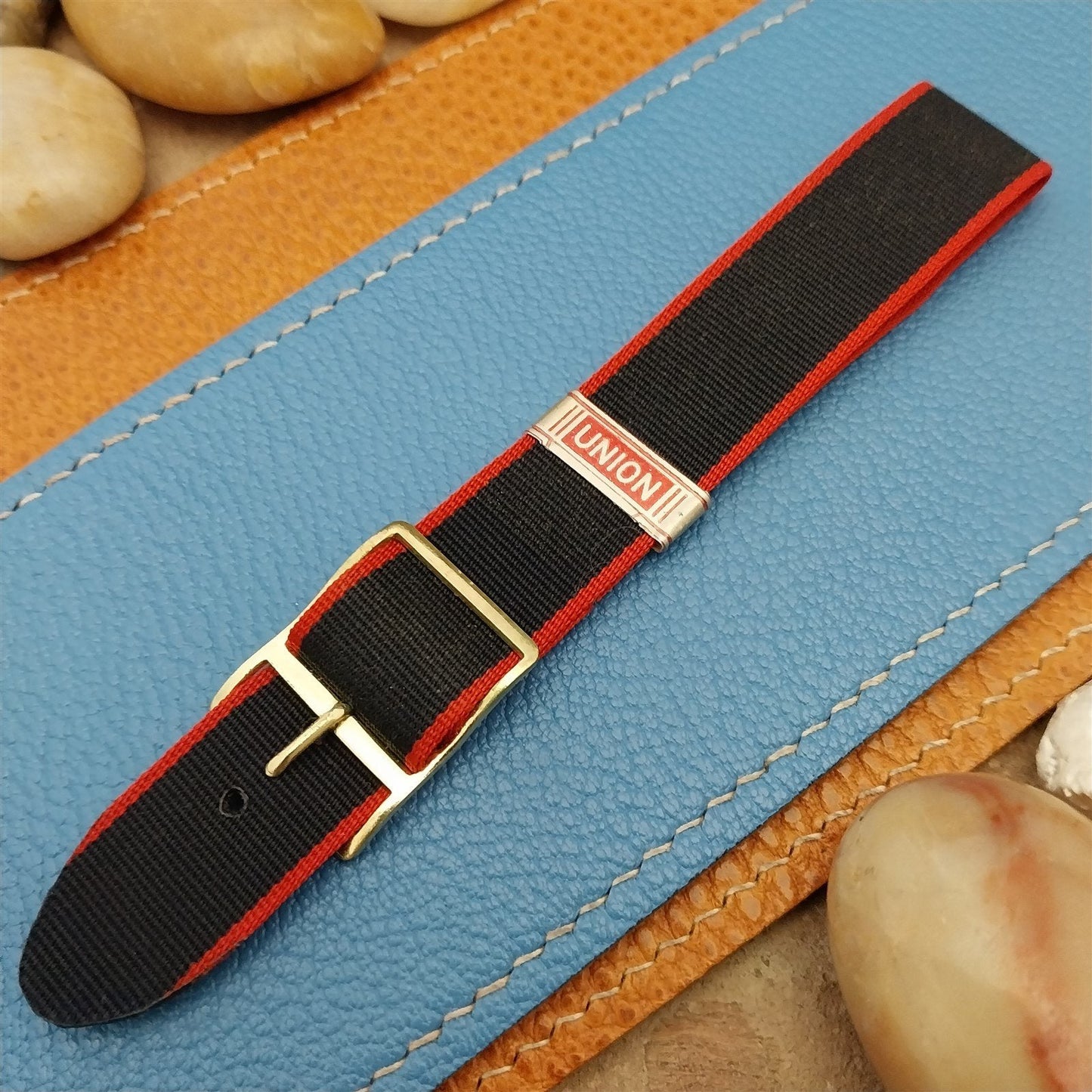 Perlon 18mm 1-Piece Blue & Red Classic Single Pass NOS 1960s Vintage Watch Band