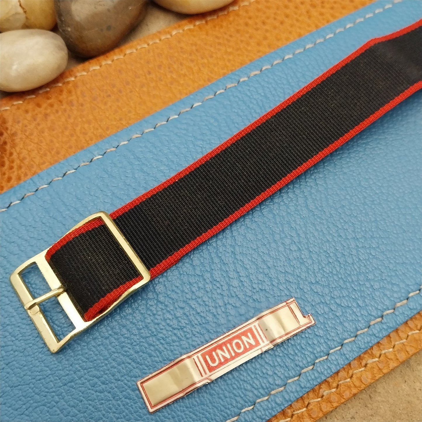 Perlon 18mm 1-Piece Blue & Red Classic Single Pass NOS 1960s Vintage Watch Band